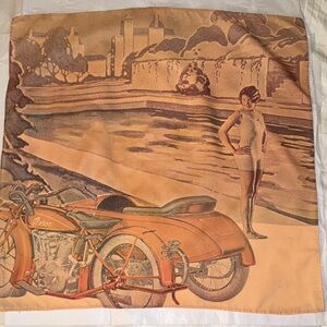 Vintage Motorcycle Indian Harley & Swimsuit Scenic Silk Scarf